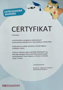 CZYŚCIOCHOWA AKADEMIA - certyfikat